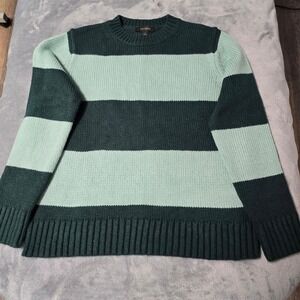 Ann Taylor Women's Green White Striped Rugby Knit Sweater Size S Preppy Academia